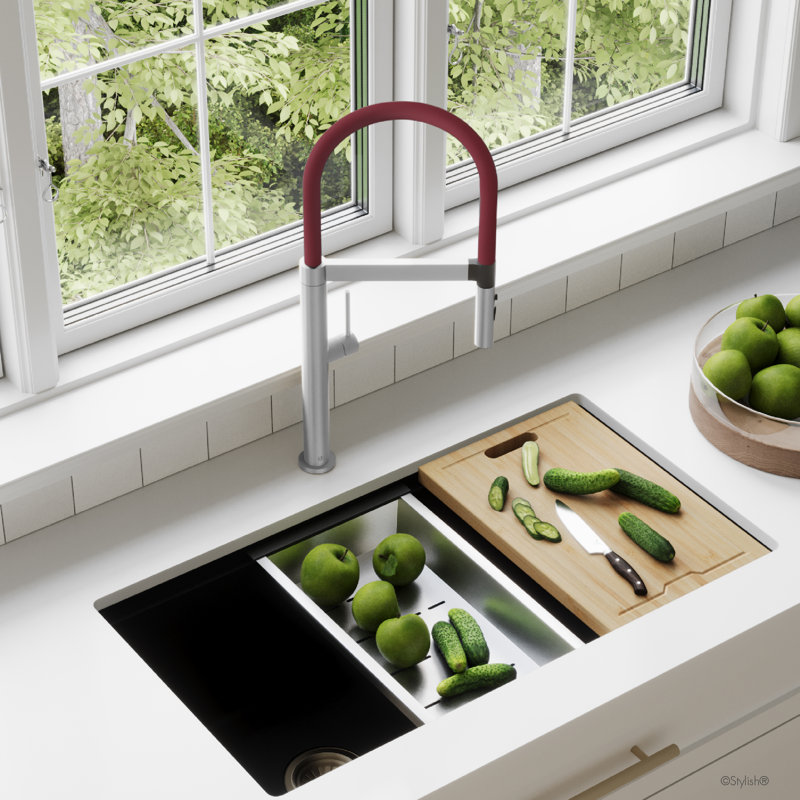 Modern Faucet Stylish Capri One-Handle Stainless Steel with Spout Hose Pull Out Dual Mode Kitchen Sink Faucet