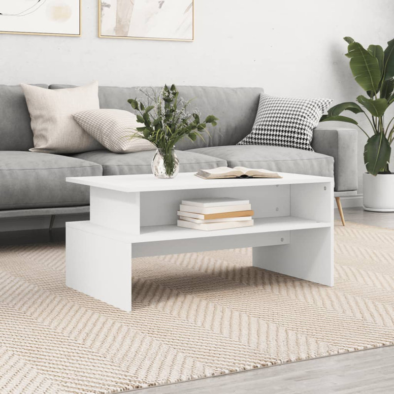 Aveah Frame Coffee Table with Storage, White