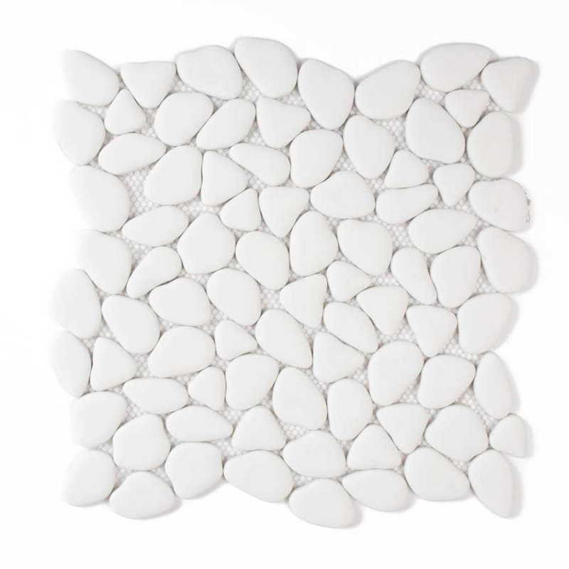 Huron Glass Pebbles Mosaic Tile, White