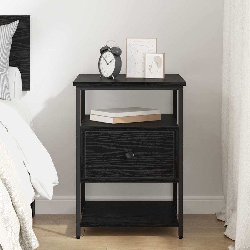 40cm W Manufactured Wood Bedside Table, Black Oak