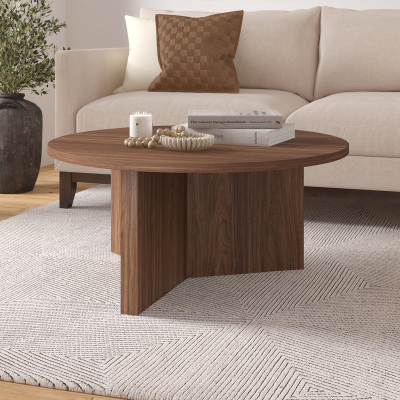 Table basse ronde de 36 po en noyer satiné Anders, Noyer satiné, H 17 po x l 36 po x P 36 po