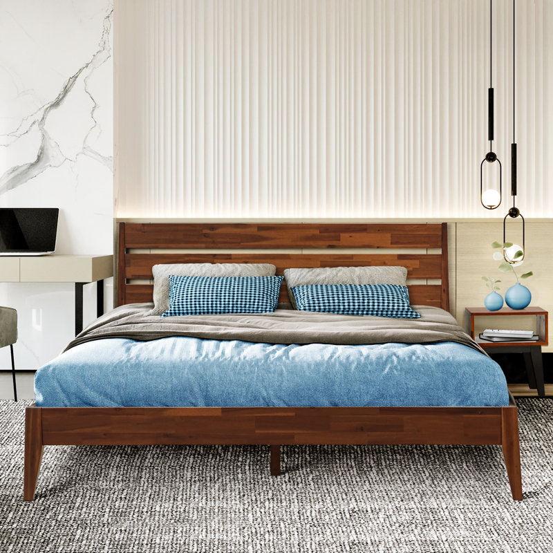 Ensemble de chambre à coucher 2 pièces Jomar - Structure de lit plateforme en bois massif et table de chevet assortie, style scandinave rustique