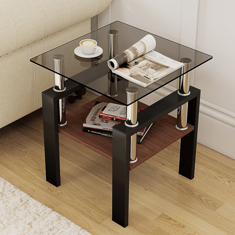 Ensemble de 2 tables à thé modernes en verre trempé (table incluse seulement), Noir, Noir