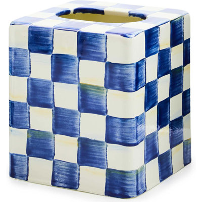 Tissue-Box Cover, Tissue Holder For Home Decor, Blue Royal Check, Square
