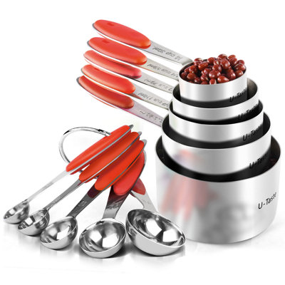 U-Taste 18/8 Stainless Steel Measuring Cups And Spoons Set Of 10, Nesting Heavy Duty Metal Kitchen Baking Cooking Food Measure Set For Dry And Wet Ingredient