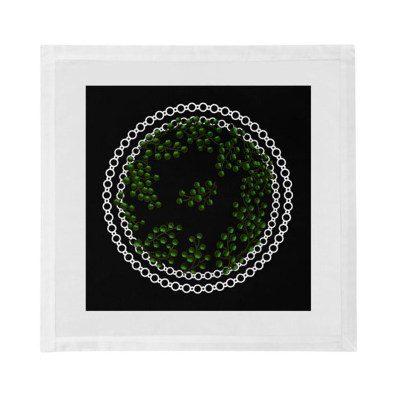 Christmas Berries Cotton Blend Square Napkins, Green Black