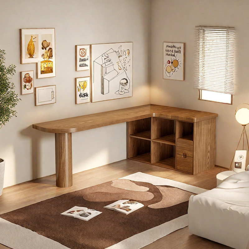 Bureau en L en bois massif, H 29,53 po x l 70,87 po x P 47,24 po