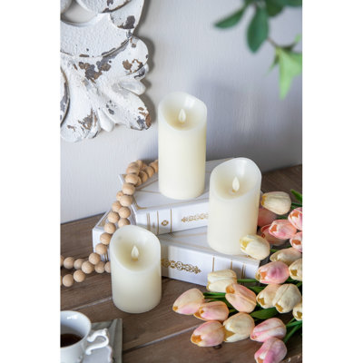 Set Of 3 Flickering Ivory LED Candles With Remote Timer, L:D3X6" M:D3X5" S:D3X4"