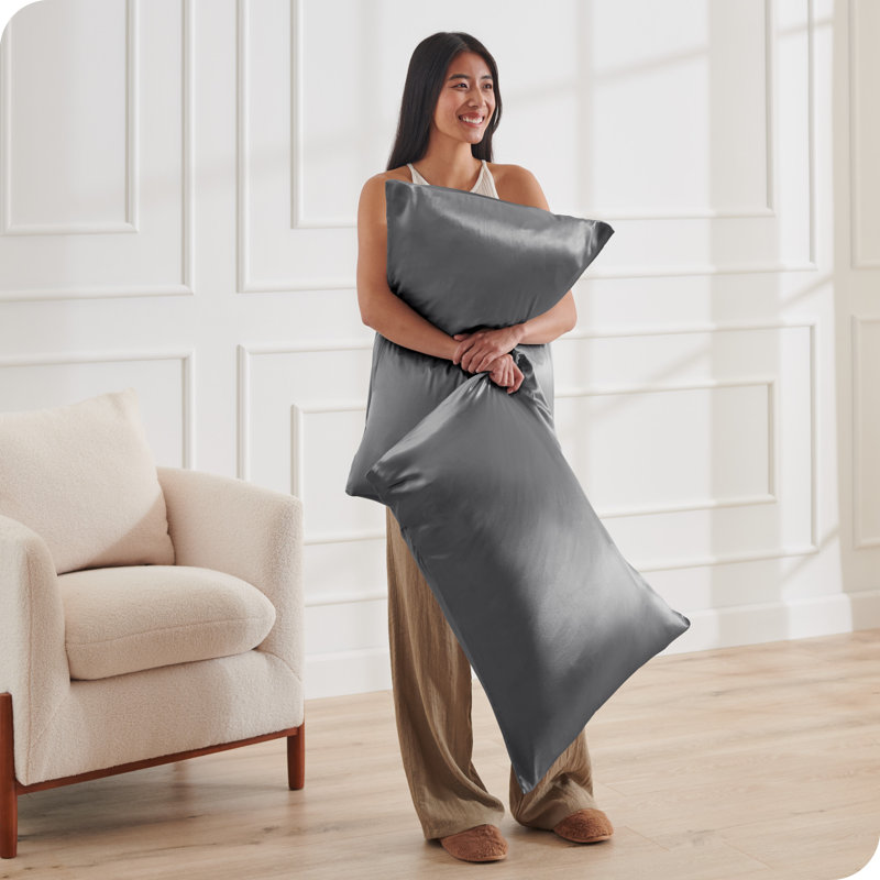 Soft Poly Satin Pillowcase Set, Gray, Standard Pillowcases