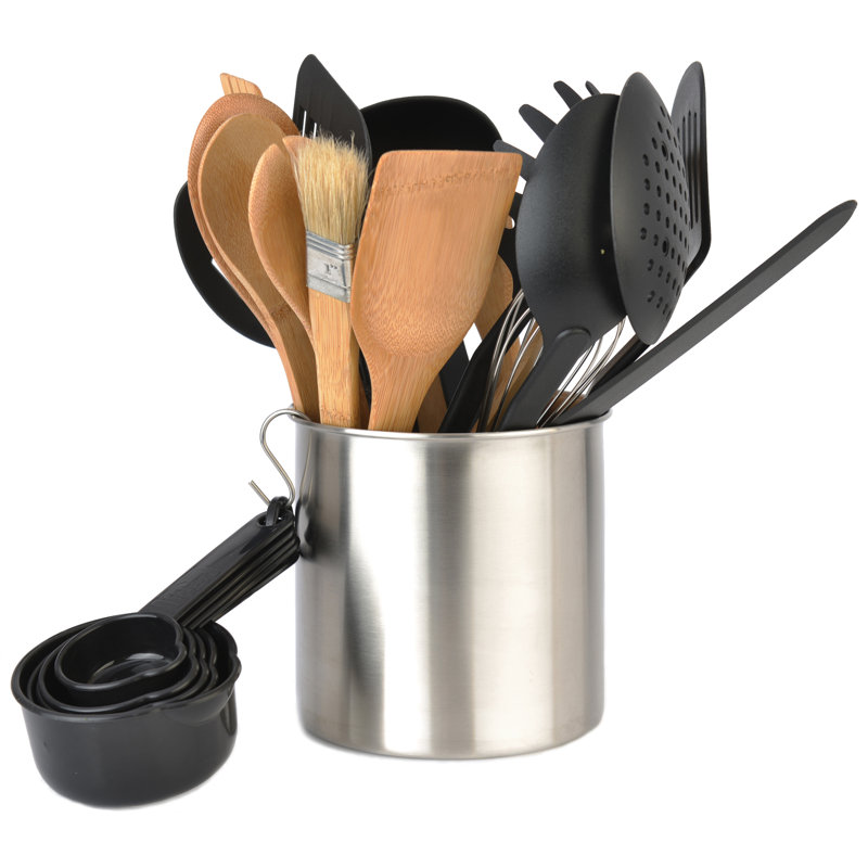 Multi-Color Bamboo Nylon Stainless Steel 25-Piece Kitchen Tool Set