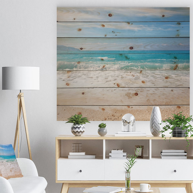 «Permit White Waves Kissing Beach Sand», photographie, H 30 po x l 40 po x P 1,5 po, Bois