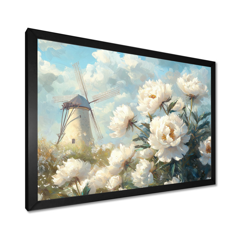 Drobman, pivoines et moulin à vent II - pivoines, art mural, Reproduction encadrée d'une seule photo, Noir, noir, noir, noir