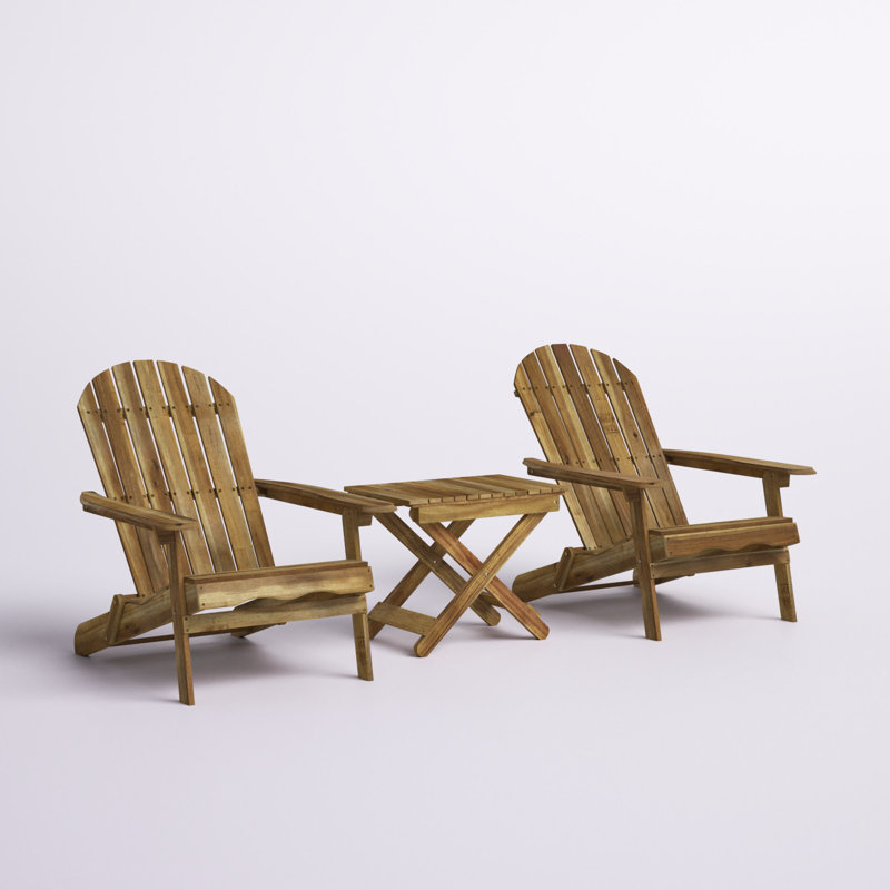 Chaise Adirondack pliante en bois massif avec table Leesa, Naturel