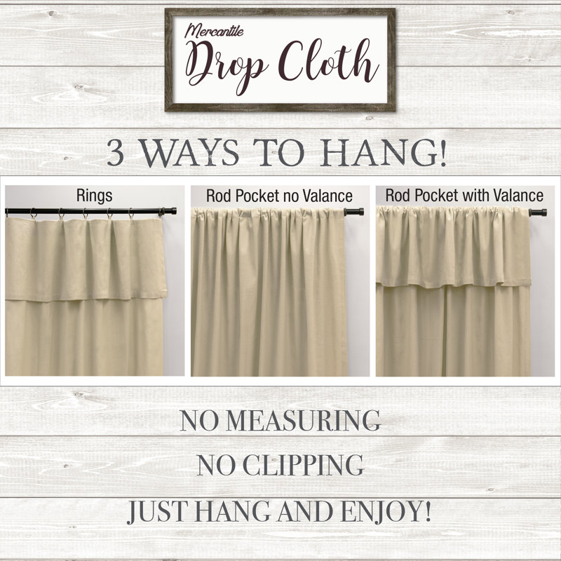 Drop Cloth Curtain Panel, Light Filtering Ring and Tab Top with Attached Valance, 63 in Long x 50 in Wide, Farmhouse Single Window Panel, Bedroom, Living Room and Dining Room, Linen