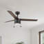 Ventilateur de plafond d'intérieur de 52 po avec éclairage Skelton, ventilateur de plafond à chaîne à 3 pales, moteur CA réversible, ensemble d'éclairage à DEL à changement de couleur - noir mat avec brun foncé-262816889-181729894-262816890