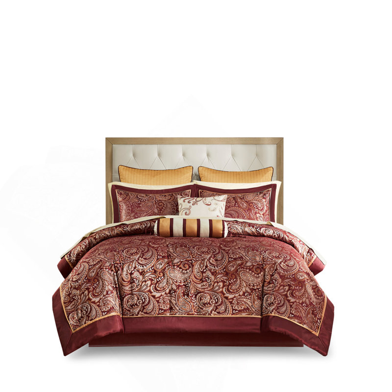 Ensemble d'édredon élégant 12 pièces avec draps en coton rouge foncé pour les très grands lits, Rouge