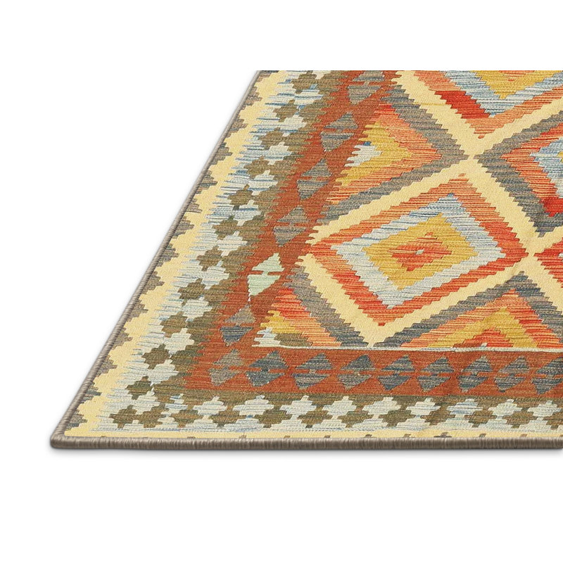 Tapis contemporain brun / jaune / rose, Rectangle 5 pi x 7 pi