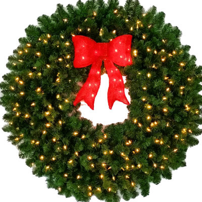 4 Foot (48 Inch) L.E.D. Christmas Wreath With Pre-Lit Red Bow