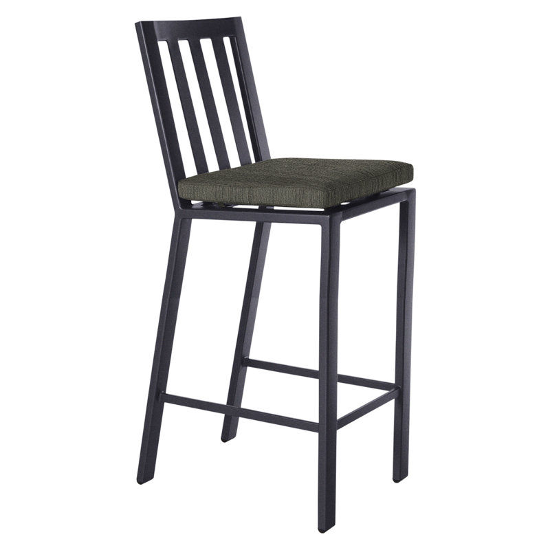 Aris Outdoor Bar Stool, Graphite, Alcazar Redwood, 31.75"