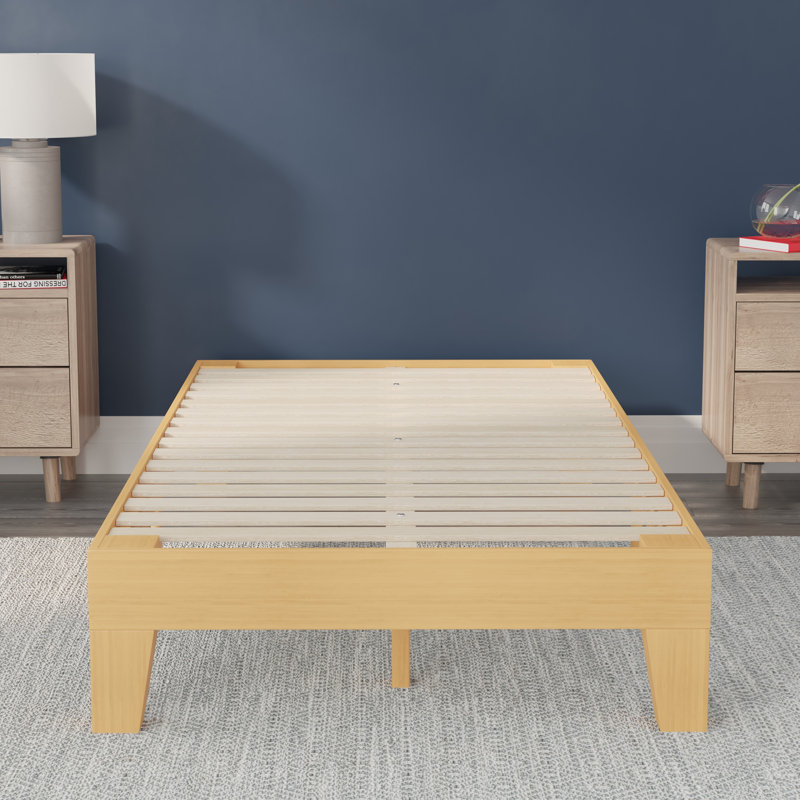 Twin Natural Pine Wood Platform Bed Frame with Slats