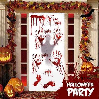 159 décorations d'Halloween de 159 pièces, 8 feuilles de terreur, empreintes de mains sanglantes, 8 feuilles de tatouer des autocollants, décoration d'Halloween pour l'intérieur / extérieur, autocollant mural effrayant et autocollants de sol