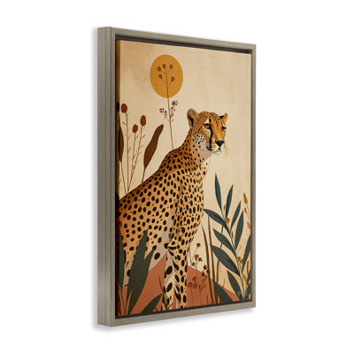 «Cheetah & Boho Plants», toile flottante encadrée par Roozbeh Bahramali