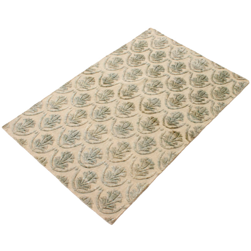Tapis beige en laine noué à la main de conception unique nouvel âge 5 pi 1 po x 7 pi 11 po Heith