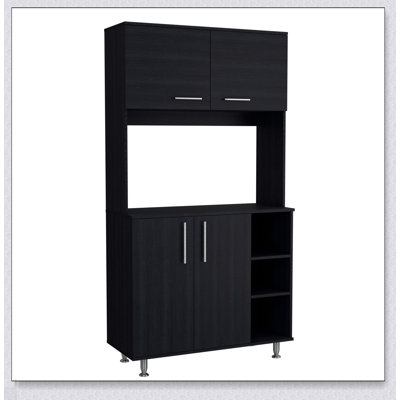 Garde-manger Bayshore à 3 tablettes en wengé noir, solution de rangement spacieuse et élégante pour les cuisines modernes