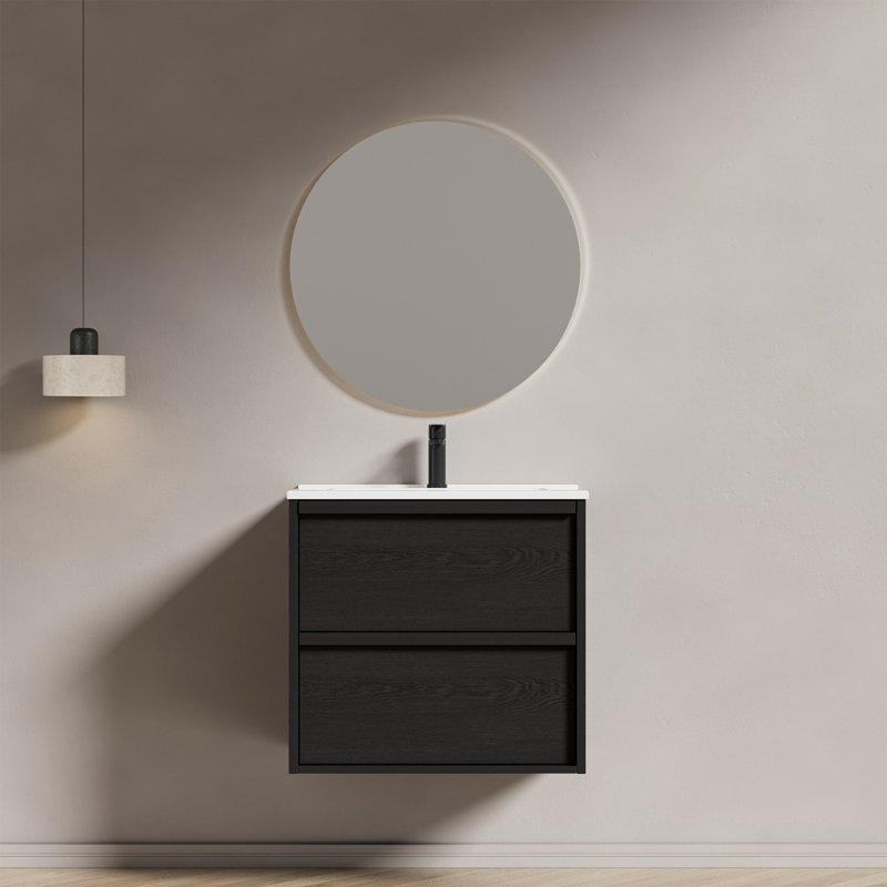 Meuble-lavabo de salle de bain 24 po avec lavabo en céramique - meuble-lavabo mural noir, 24" W