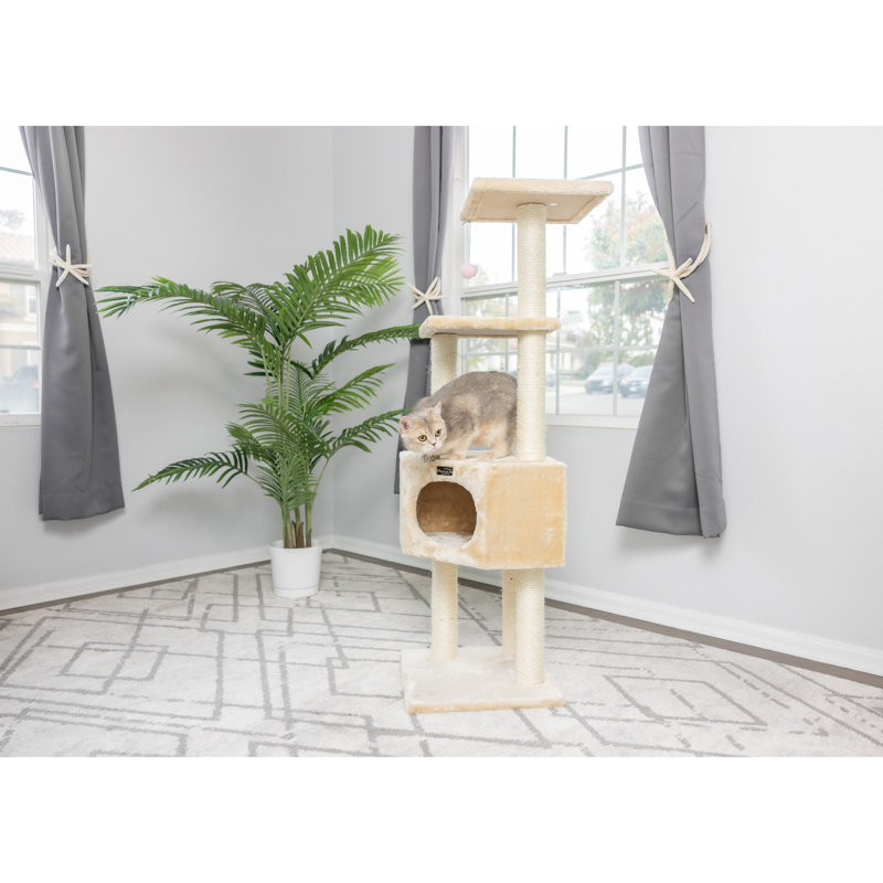 Beige Faux Fur and Sisal 52'' Cat Tree with Condo