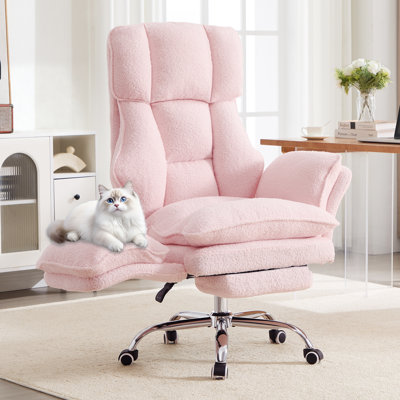 Executive Ergonomic Gaming Chair with Footrest, Teddy Fleece Wide Seat and Reclining Feature