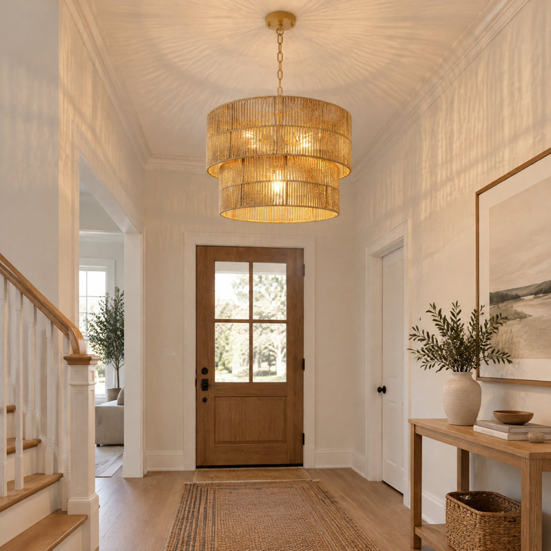 5-light Hand-Woven Rattan Drum Chandelier