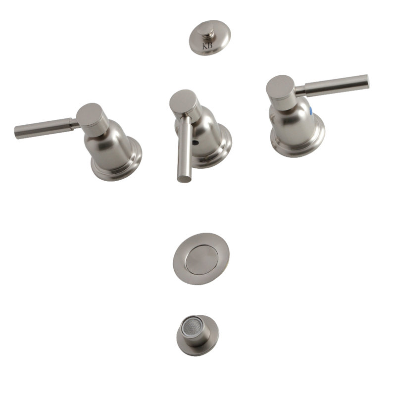 Kingston Brass Concord Three-Handle Vertical Spray Bidet Faucet with Brass Pop-Up, Brushed Nickel