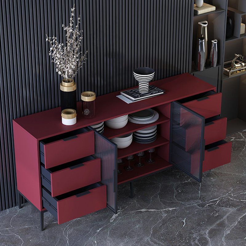 Buffet moderne avec 2 portes et 6 tiroirs, Rouge