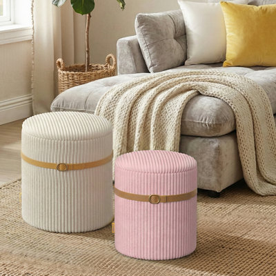 Round Ottoman Set Of 2, Velvet Footstool With Lift Top Lid And Hidden Storage For Living Room And Bedroom