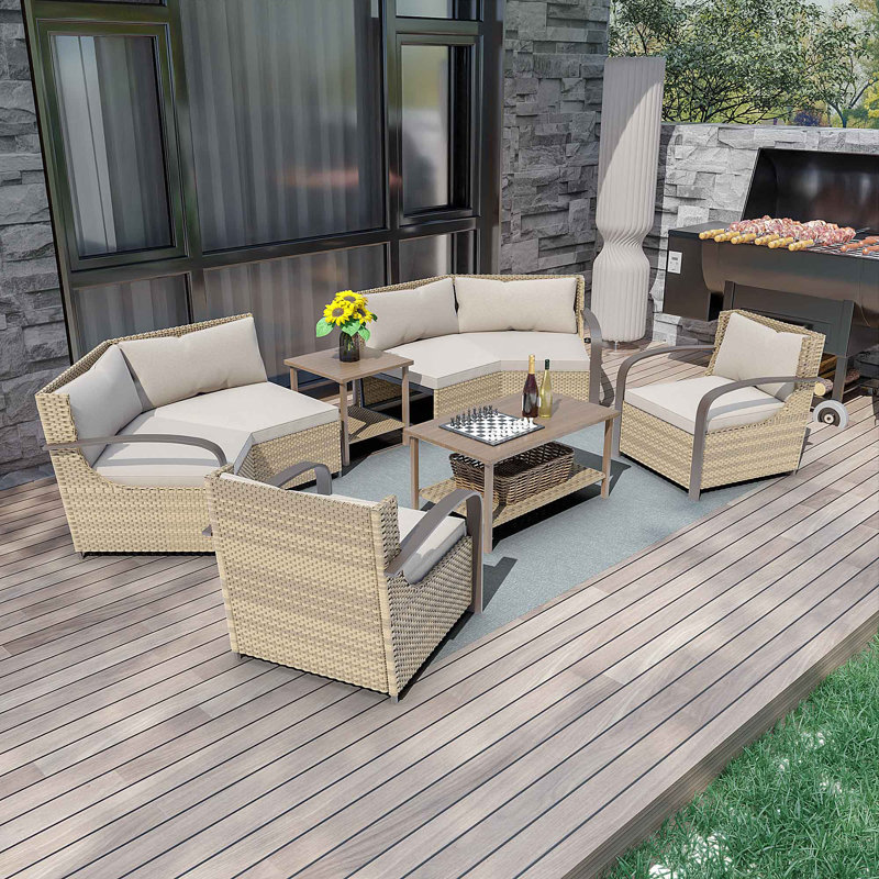 Patio Wicker Metal Conversation Set, Beige
