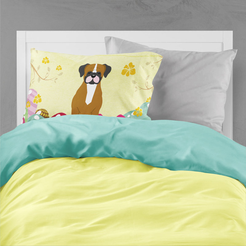 Taie d’oreiller œufs de pâques, Boxer fauve et blanc
