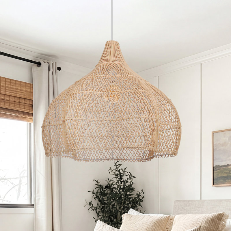 Luminaire suspendu en rotin tissé à la main Boho, H 78 po x l 23,62 po x P 23,62 po
