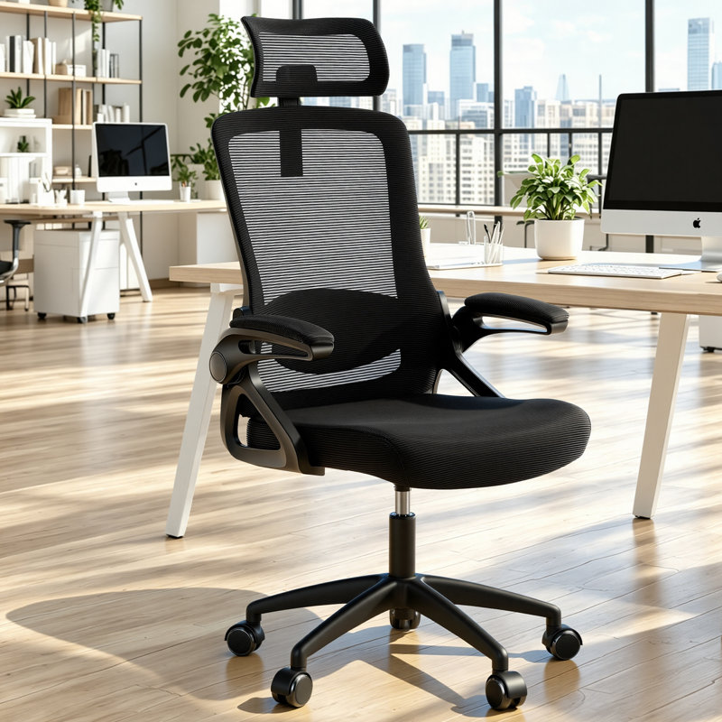 Chaise de bureau ergonomique, supportant jusqu'à 180 kg, avec soutien lombaire réglable, assise en maille respirante et coussin épais, idéale pour un bureau confortable à domicile (noir).