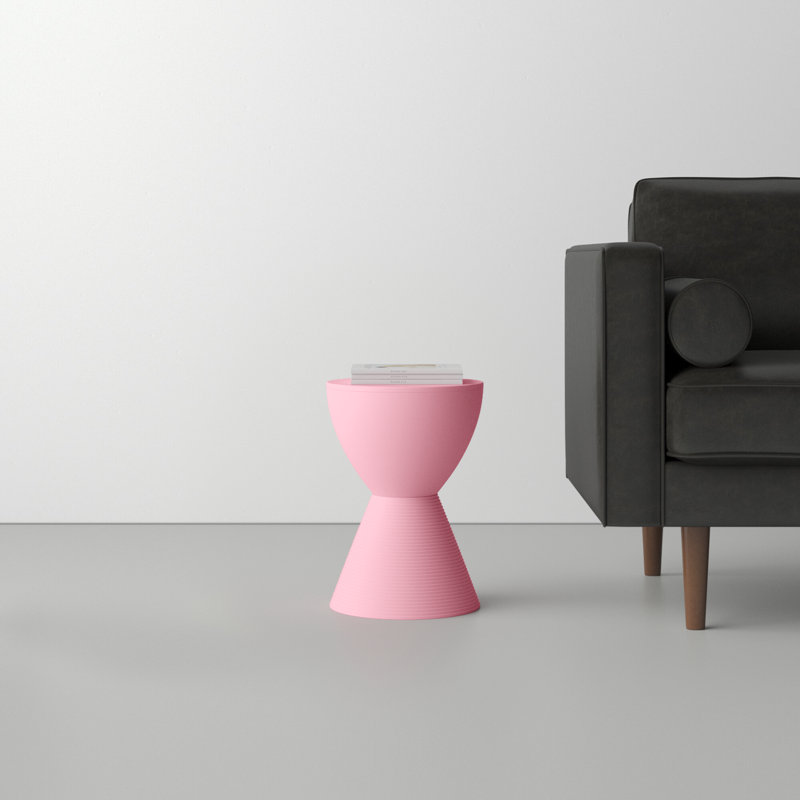 Pink Hourglass Ribbed Acrylic Side Table with Storage
