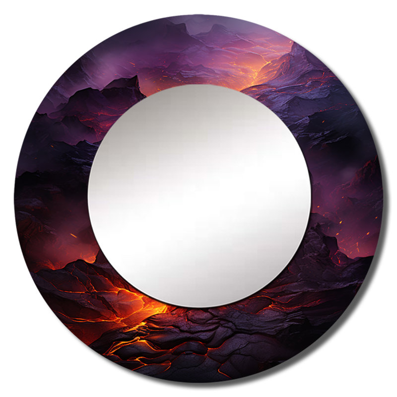 volcano Volcanic Glow - Volcano Unique Mirror, Red Large Round Wall Mirror, Printed Metal Art, 23" x 23"