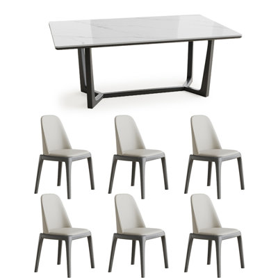 Ensemble de table de salle à manger robuste en dalle épaisse et en bois massif.