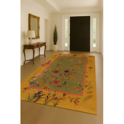 Tapis brun tissé à motif floral lavable Mosso