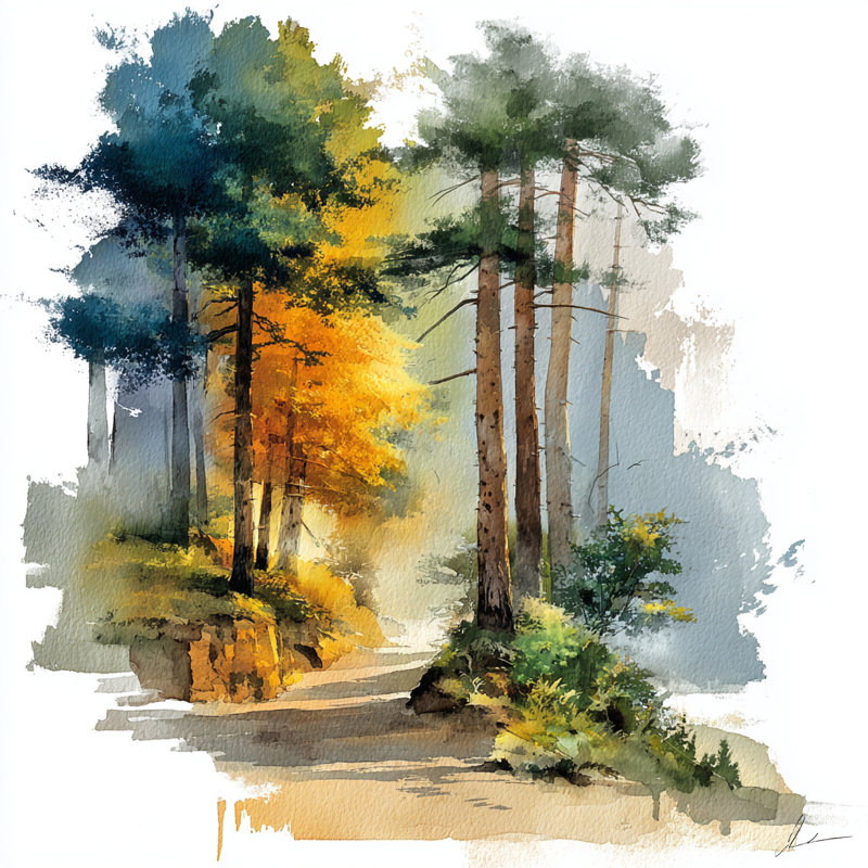 «Golden Forest Path», art mural sur toile tendue