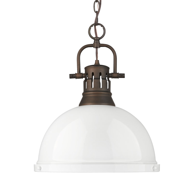 Luminaire suspendu 1 lumière avec chaîne Aljona, Bronze huilé, H 16,875 po x l 14 po x P 14 po, Blanc