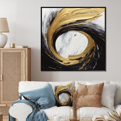Waves Of Midnight Passion, abstrait noir et or - peinture abstraite sur toile