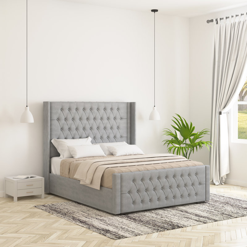 Raoul Upholstered Bed Frame, Single (3'), Light Silver