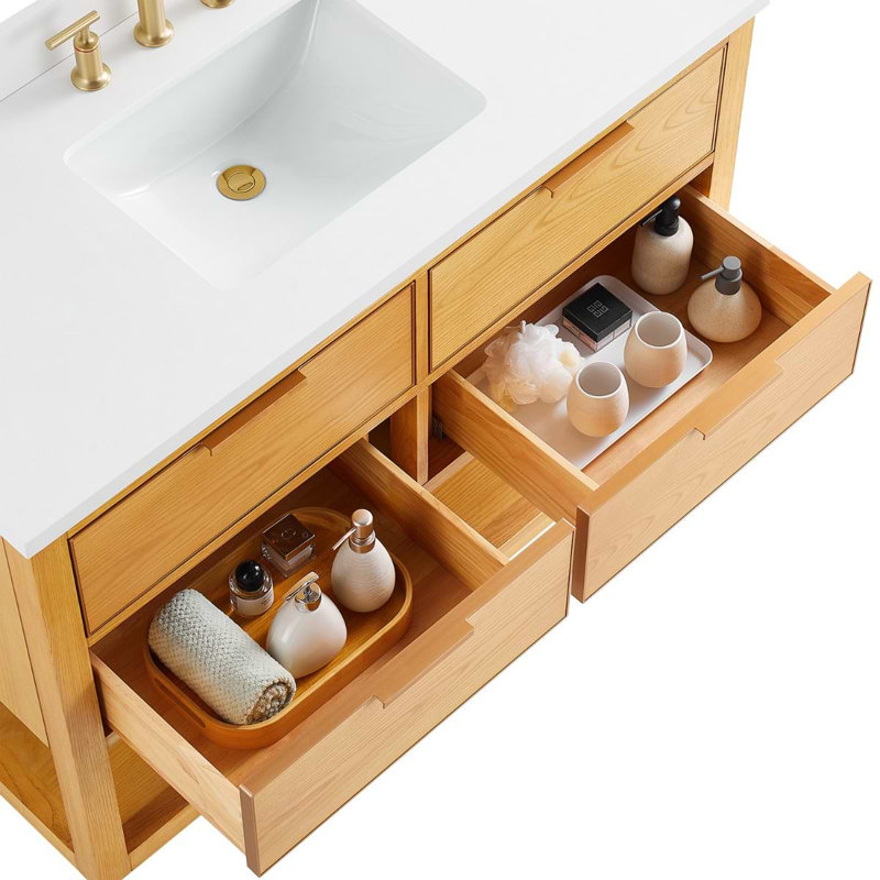 Dayton 48" Woodgrain Vanity With Pure Quartz Top And Ceramic Basin