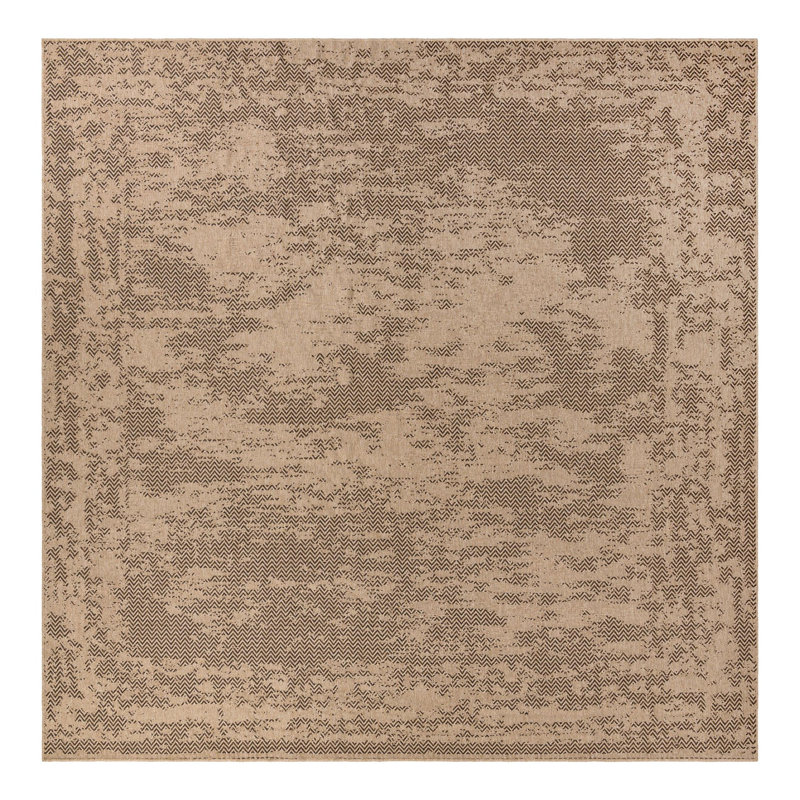 Lachlan Geometric Machine Woven Polypropylene Area Rug in Natural/Brown, Square 12'