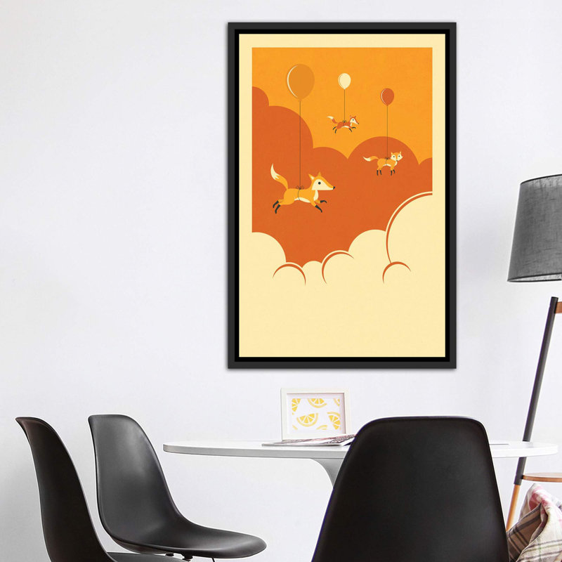 Volée de renards, art encadré, H 60 po x l 40po x P 1,5 po, Toile avec cadre noir